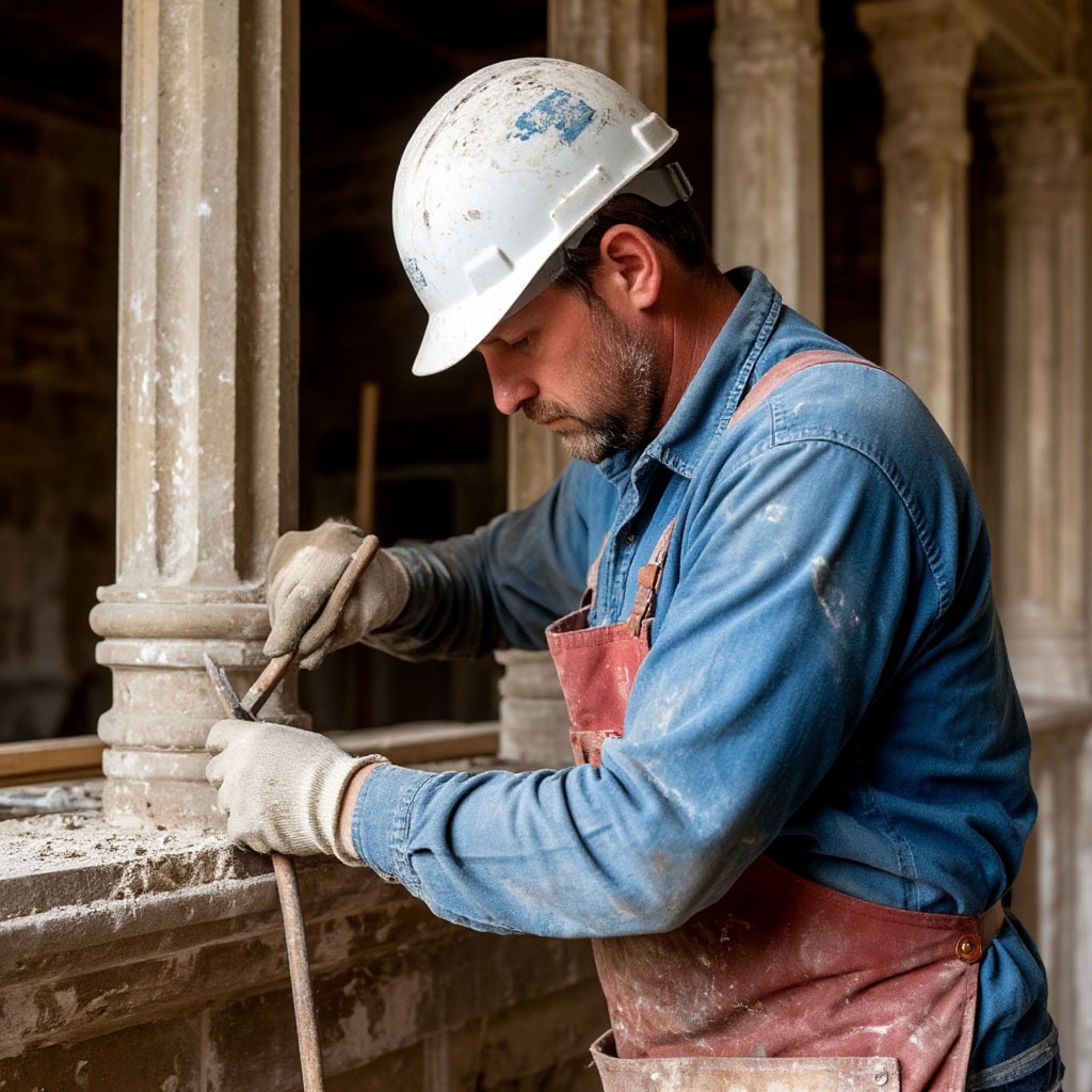 Restoration Techniques Course - Craftsperson working on historic building restoration